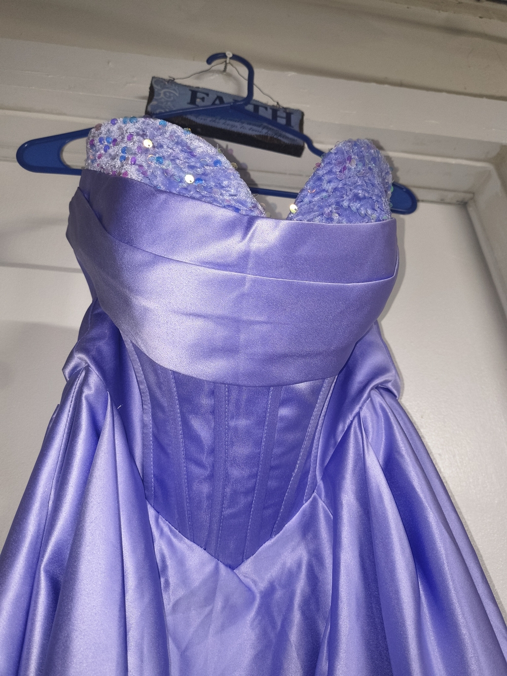 Strapless Lavender Sequin Bodice Evening Dress